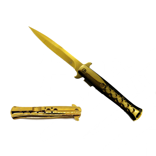 Falcon 9" Overall Metal Spring Assisted Knife With Gold Coating