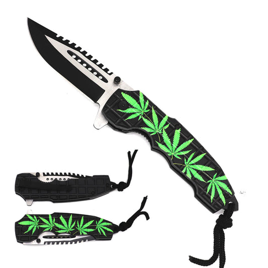 3" Black Blade / Marijuana Handle / Assisted Knife