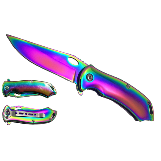 6.5" Rainbow Overall Spring Assisted Knife