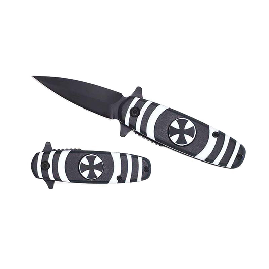 5.25" Overall Spring Assisted Knife Black & White with Spinner Function