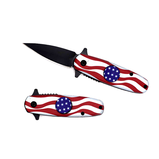 5.25" Overall Spring Assisted Knife US Flag with Spinner Function