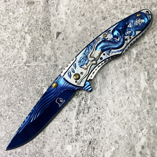 Falcon 8" Overall Knife W/ Blue Mermaid Design