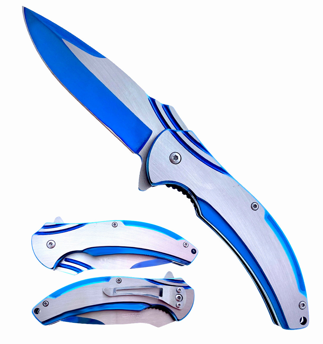 3" Blue Titanium Blade 4.75" Blue Titanium Handle