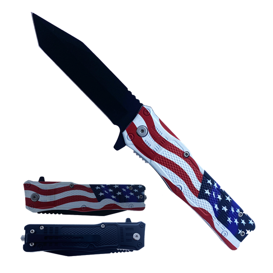 8" Overall Semi Automatic Folding Knife w/US Flag Handle
