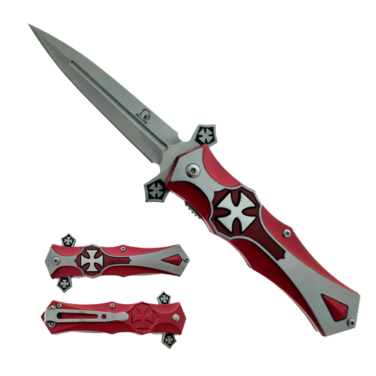 Falcon 8" Overall Spring Assisted Knife Cross Designed Handle