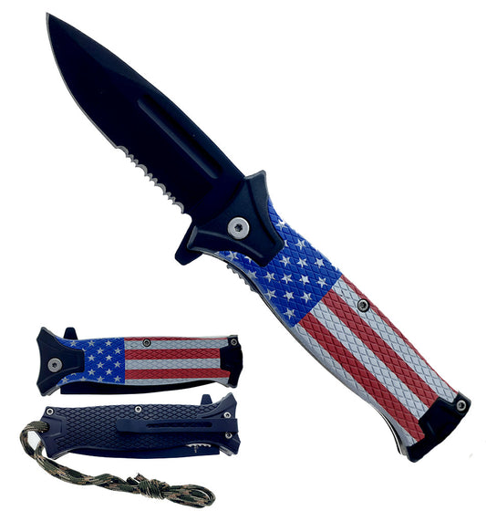 3" Black blade, 4.75" US Flag on Handle w/Belt Clip