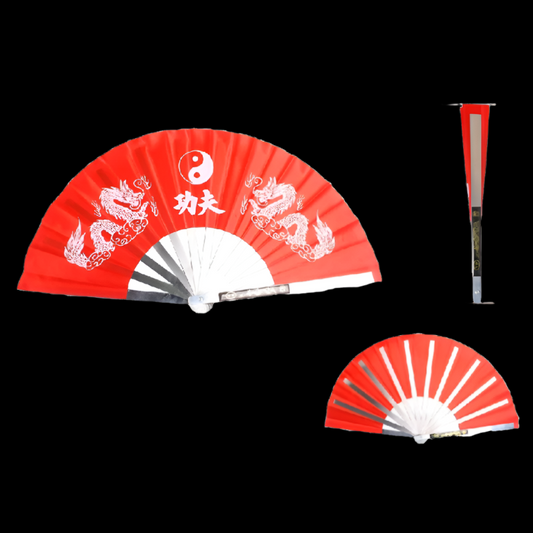 13 1/2" X 26" Steel black kung fu fan in red
