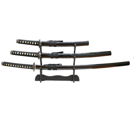 3 PCS Samurai Sword Set with black plastic scabbard