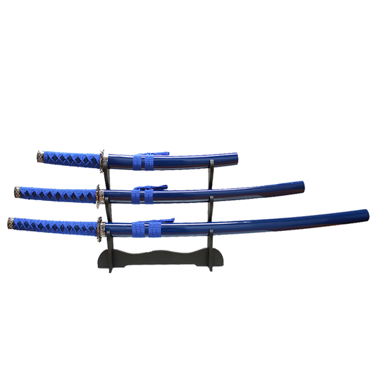 3 PCS Samurai Sword Set with blue plastic scabbard