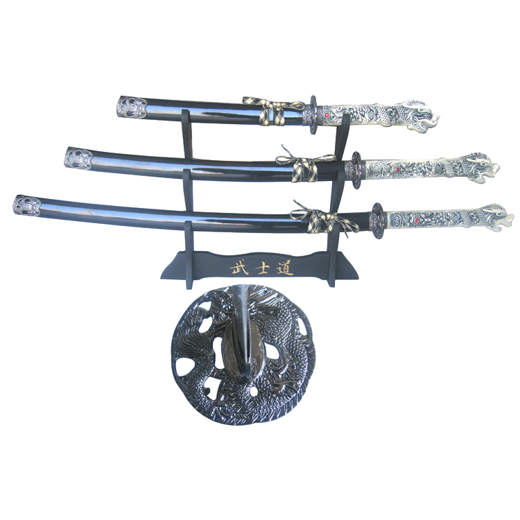 4 PCS Highlander Black Dragon Sword Set with wood stand