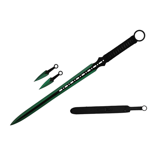 Tactical Master 27" Green Machete with 2 pcs 6" throwing knife,