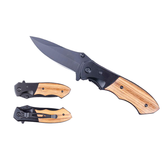 Pacific Solution Spring Assisted Knife with Carbon Fiber & Wood Handle for easy and quick access