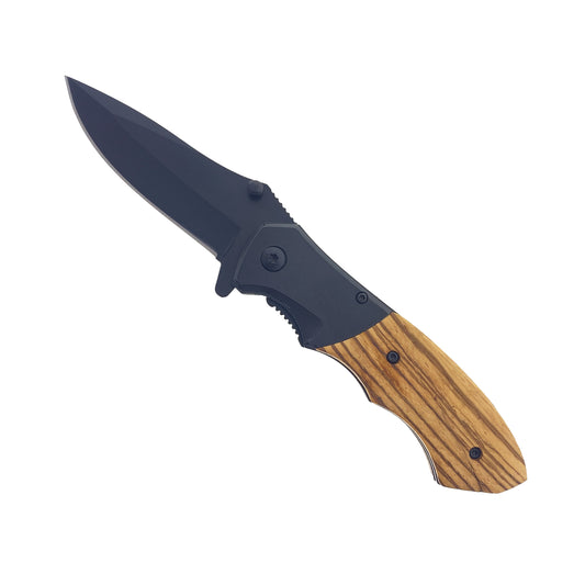 Pacific Solution Spring Assisted Knife with Carbon Fiber & Wood Handle for Outdoor and Everyday Use