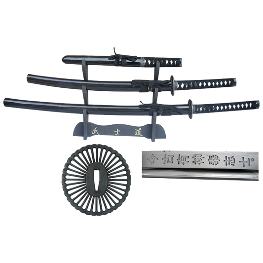 Musha Hand Forged Samurai Sword Black 3pcs Set