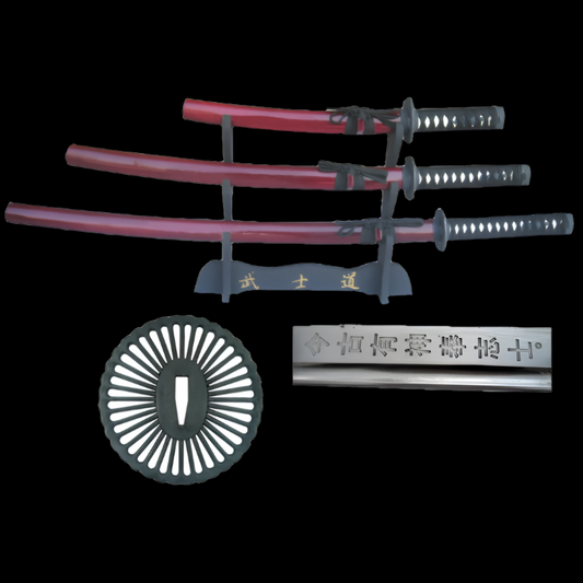 Wholesale Burgundy Samurai Swords - 3 PCS Musha Samurai Sword Set