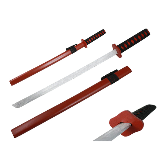 29 1/2" Red Wooden Samurai Sword with scabbard