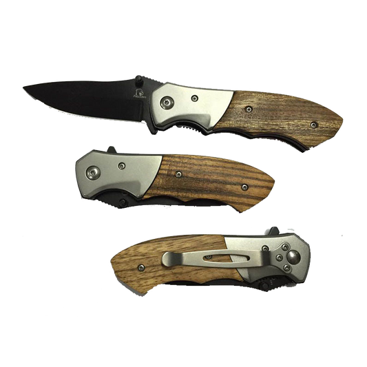 Wholesale Falcon Wooden Handle Spring Assisted Knife with durable blade and sleek design