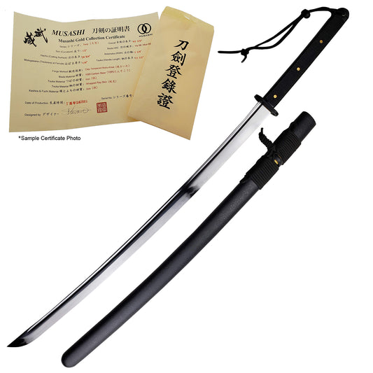 Musashi Modern Tactical Samurai Katana with Certificate in Black Scabbard, Wholesale Musashi Modern Tactical Samurai Katana
