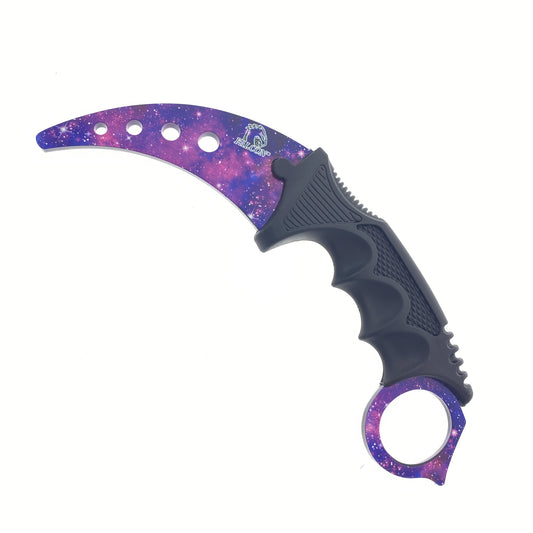 Wholesale Purple Karambit Trainer Knife with a galaxy design and ergonomic grip