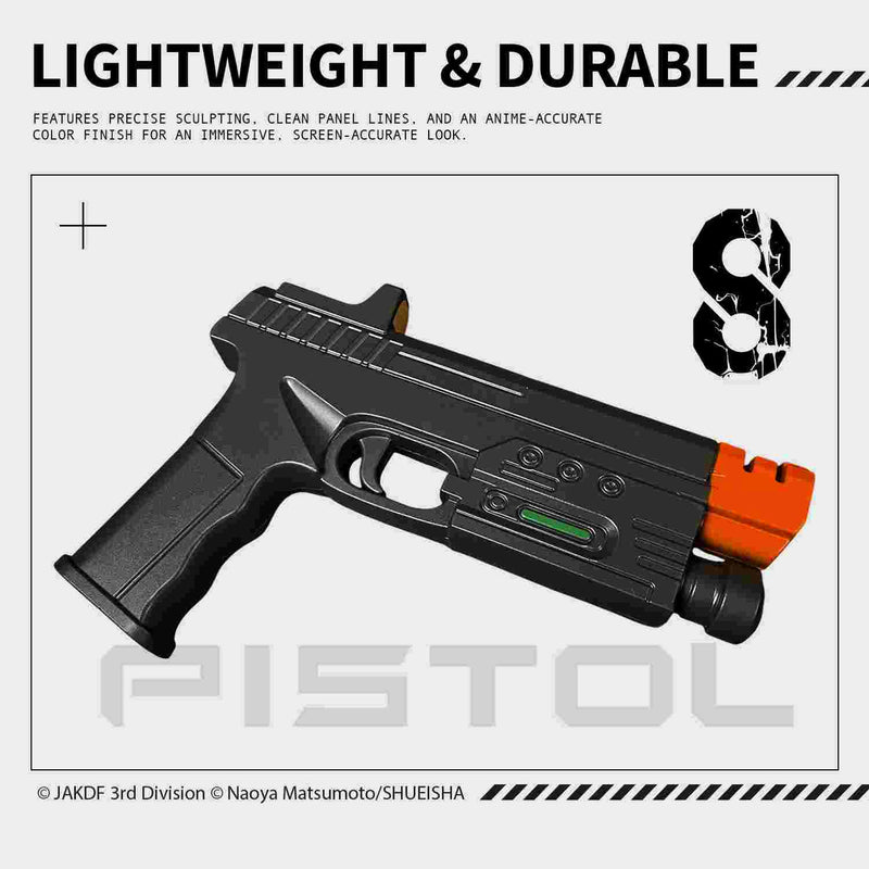Pistol prop from anime, videogame, and movie licensed products showcasing lightweight and durable design