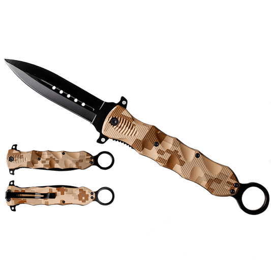 10" Pocket Knife with Brown Camo Handle Spring Assisted Pocket Knife All Knives PacificSolution 4