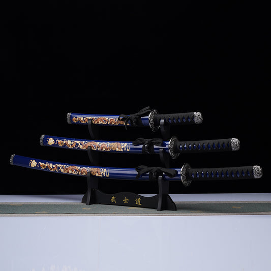 3Pcs Samurai sword Blue set with Stand