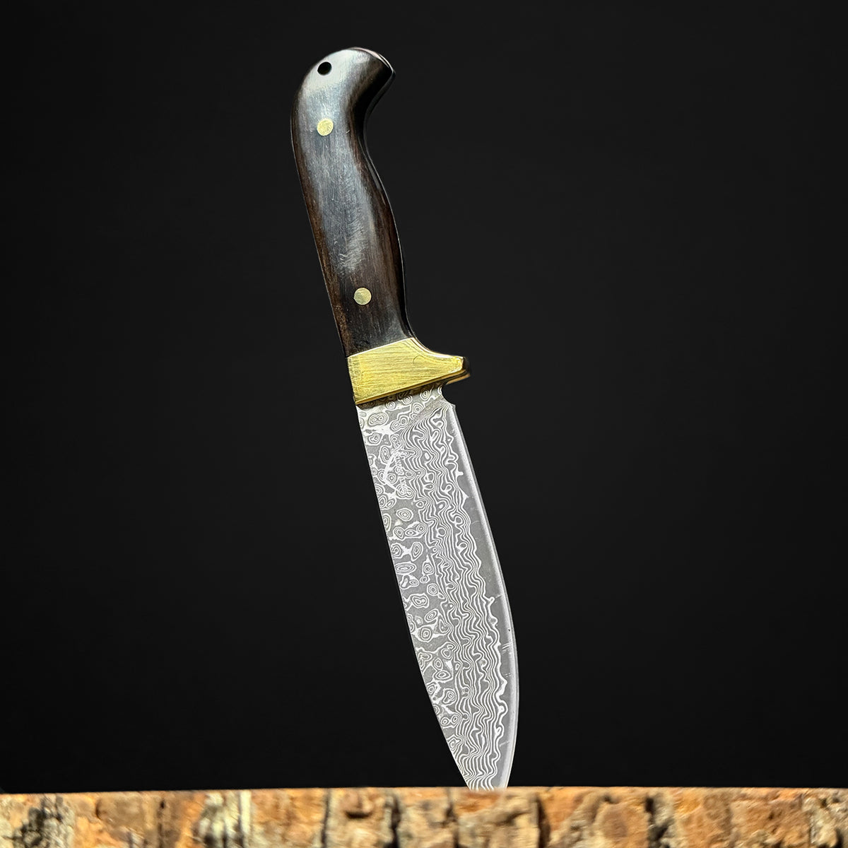 Rocky Mountain Damascus Hunting Knife - Brown Wood | KCM633WD