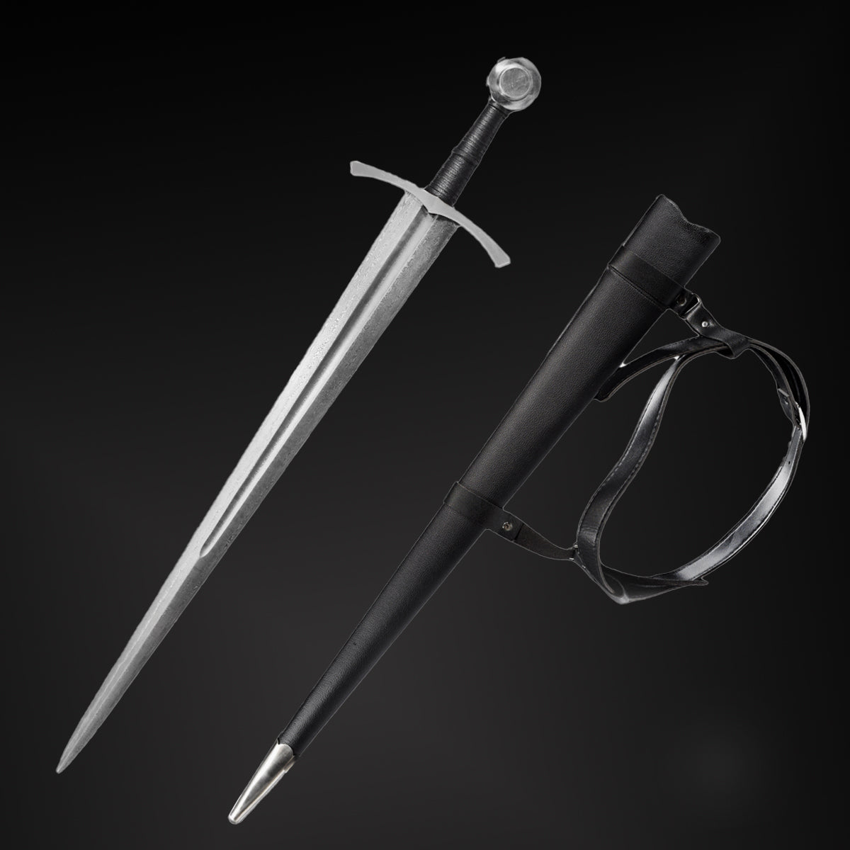 37.8"  Hand-Forged Full-Tang Damascus Steel Medieval Sword