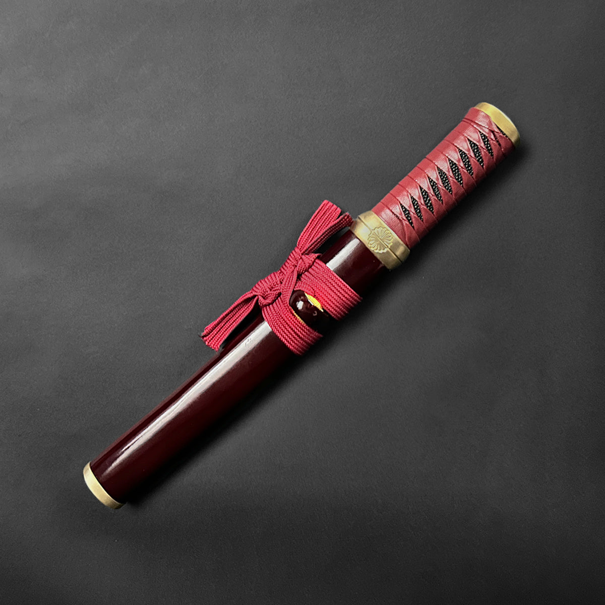 Asuka Tanto - 13.75" Hand forged tanto w/ burgundy wood scabbard.
