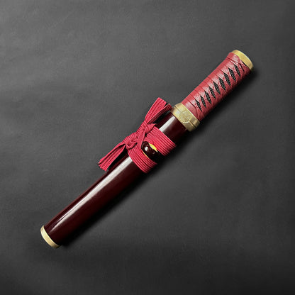 Asuka Tanto - 13.75" Hand forged tanto w/ burgundy wood scabbard.