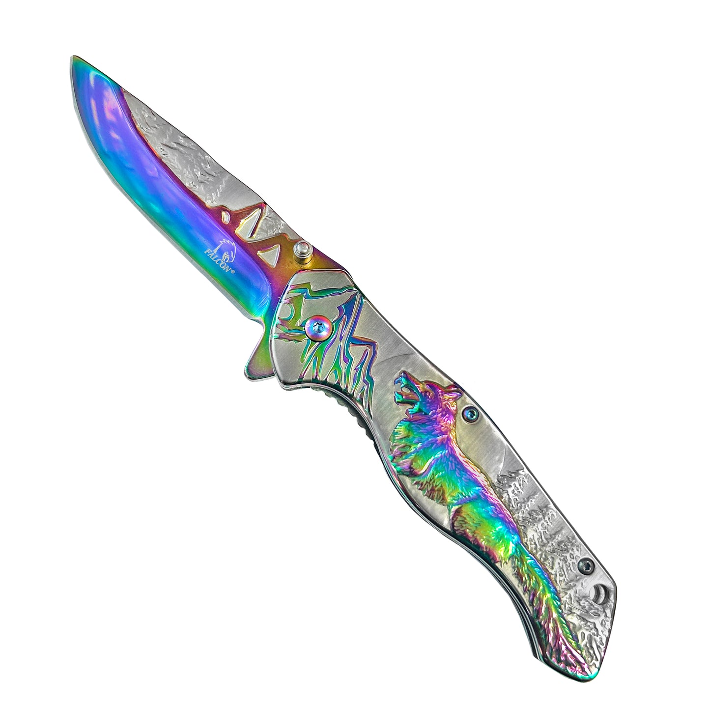 Falcon 8 1/4" Overall Knife w Grey/Rainbow Deer Design