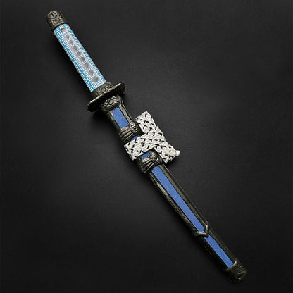 Blue Mini Katana Letter Opener with Stand