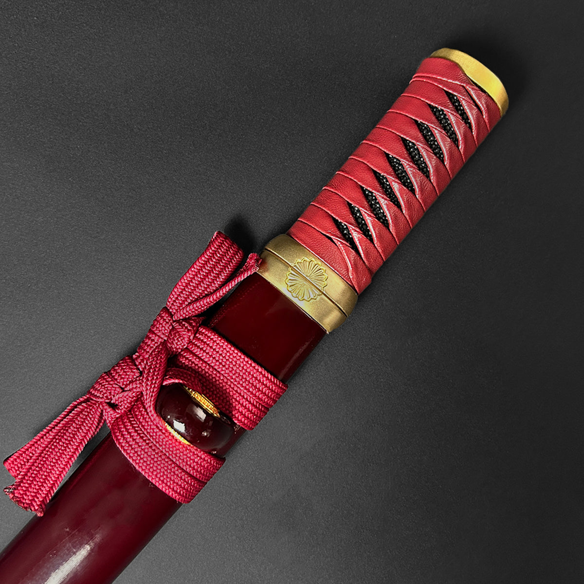 Asuka Tanto - 13.75" Hand forged tanto w/ burgundy wood scabbard.