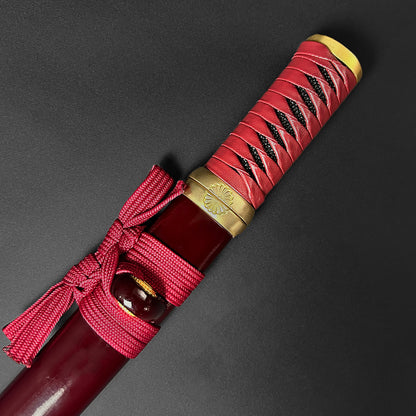 Asuka Tanto - 13.75" Hand forged tanto w/ burgundy wood scabbard.