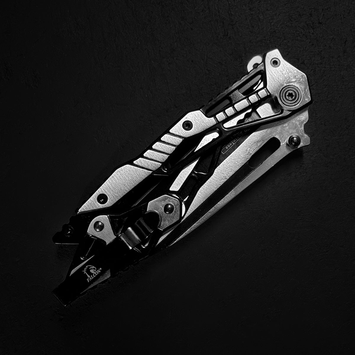 Falcon Black & Chrome Spring Assisted Pocket Knife