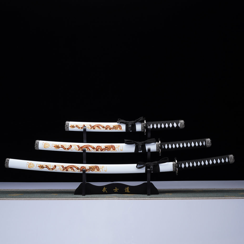 3Pcs White Samurai Sword Set with Stand