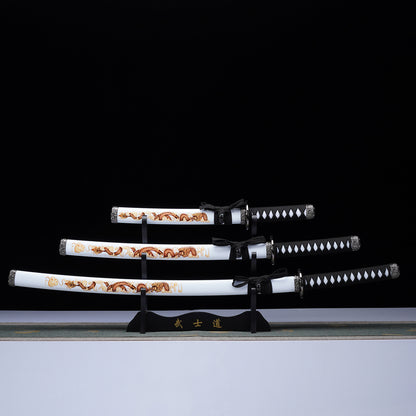 3Pcs White Samurai Sword Set with Stand