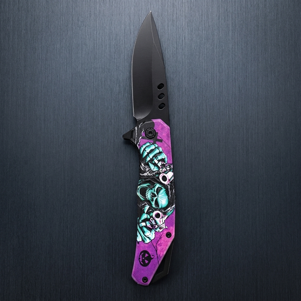 Grim Reaper Folding Pocket Knife, 3mm Black Blade & ABS Handle | KS1498TC