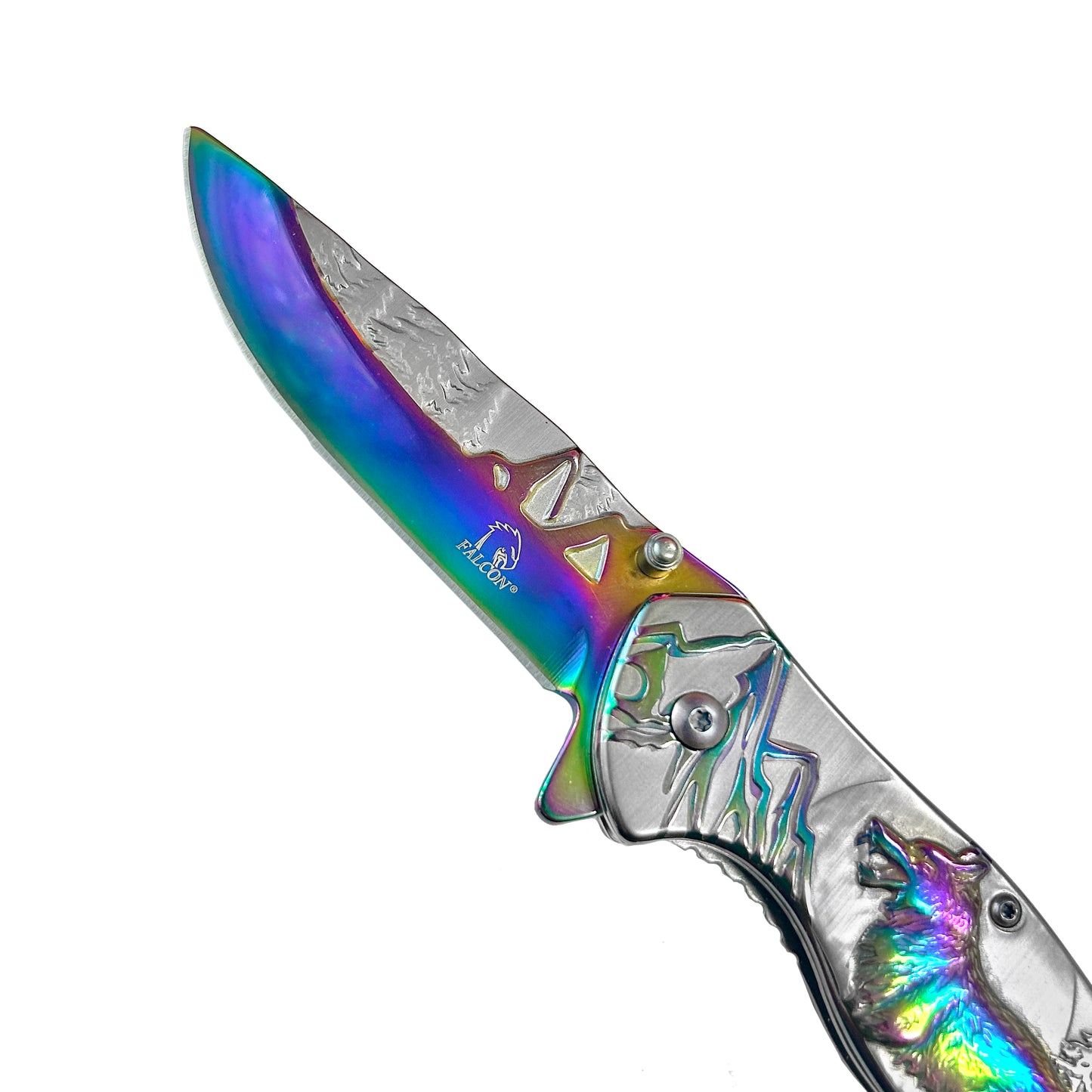 Falcon 8 1/4" Overall Knife w Grey/Rainbow Deer Design