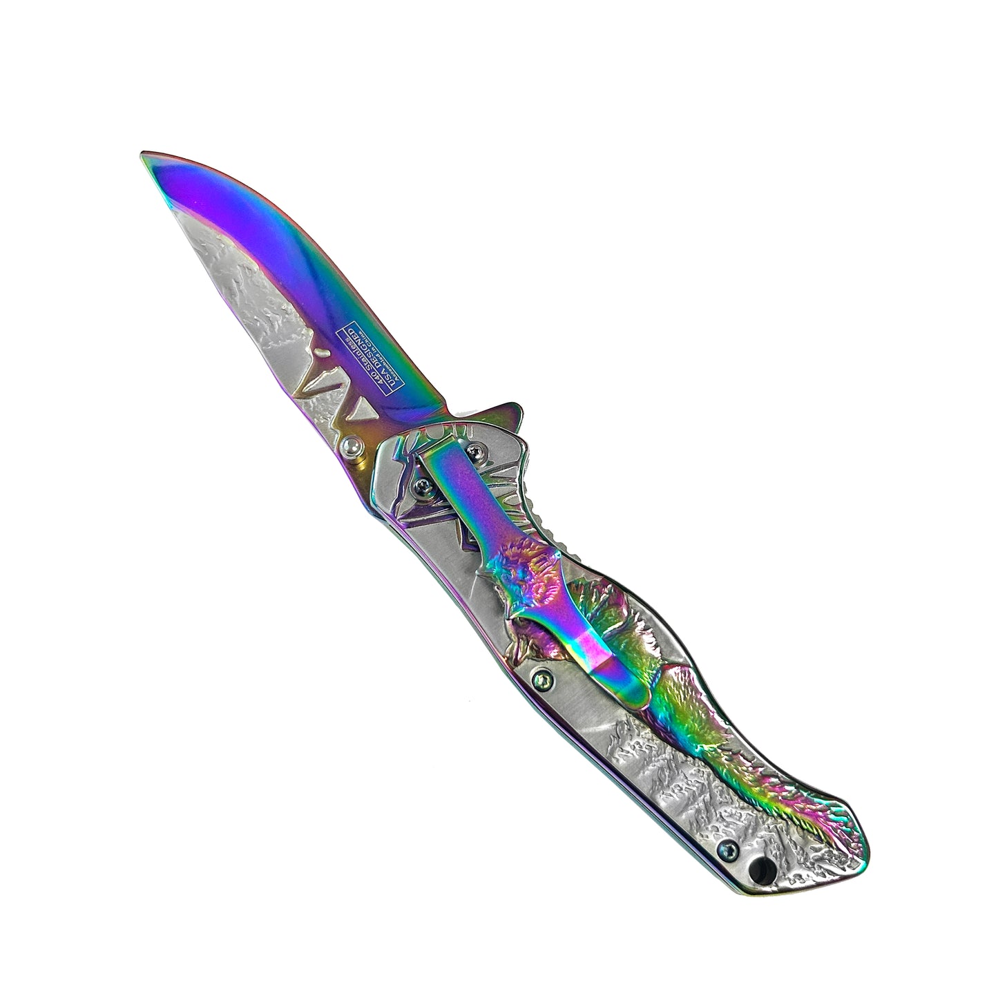 Falcon 8 1/4" Overall Knife w Grey/Rainbow Deer Design