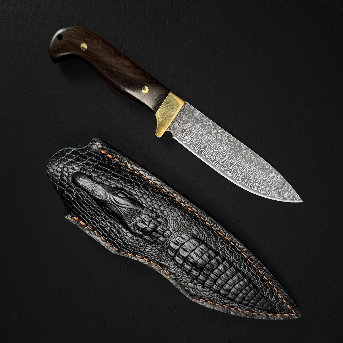Rocky Mountain Damascus Hunting Knife - Brown Wood | KCM633WD