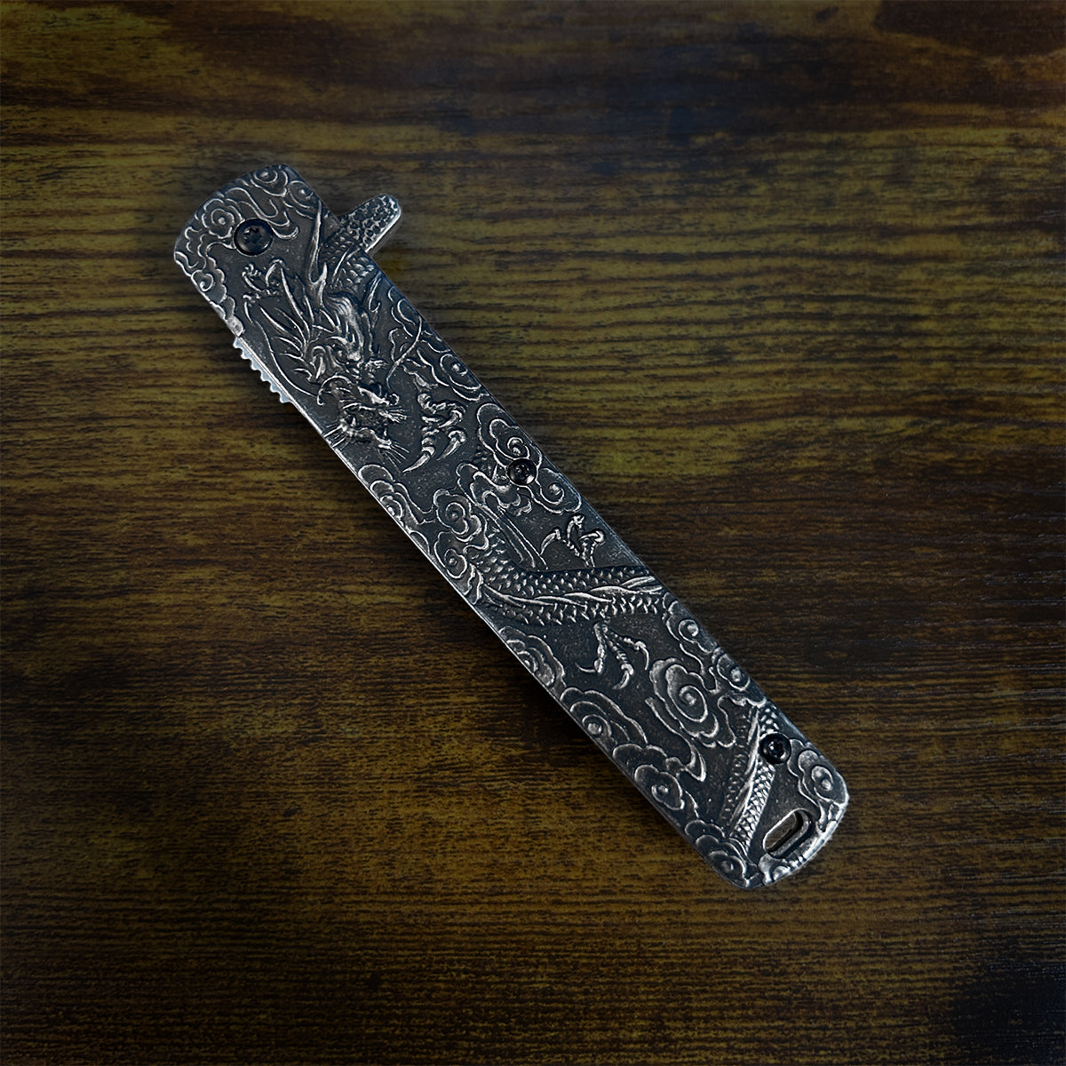 Falcon Dragon Engraved Black Spring Assisted Pocket Knife