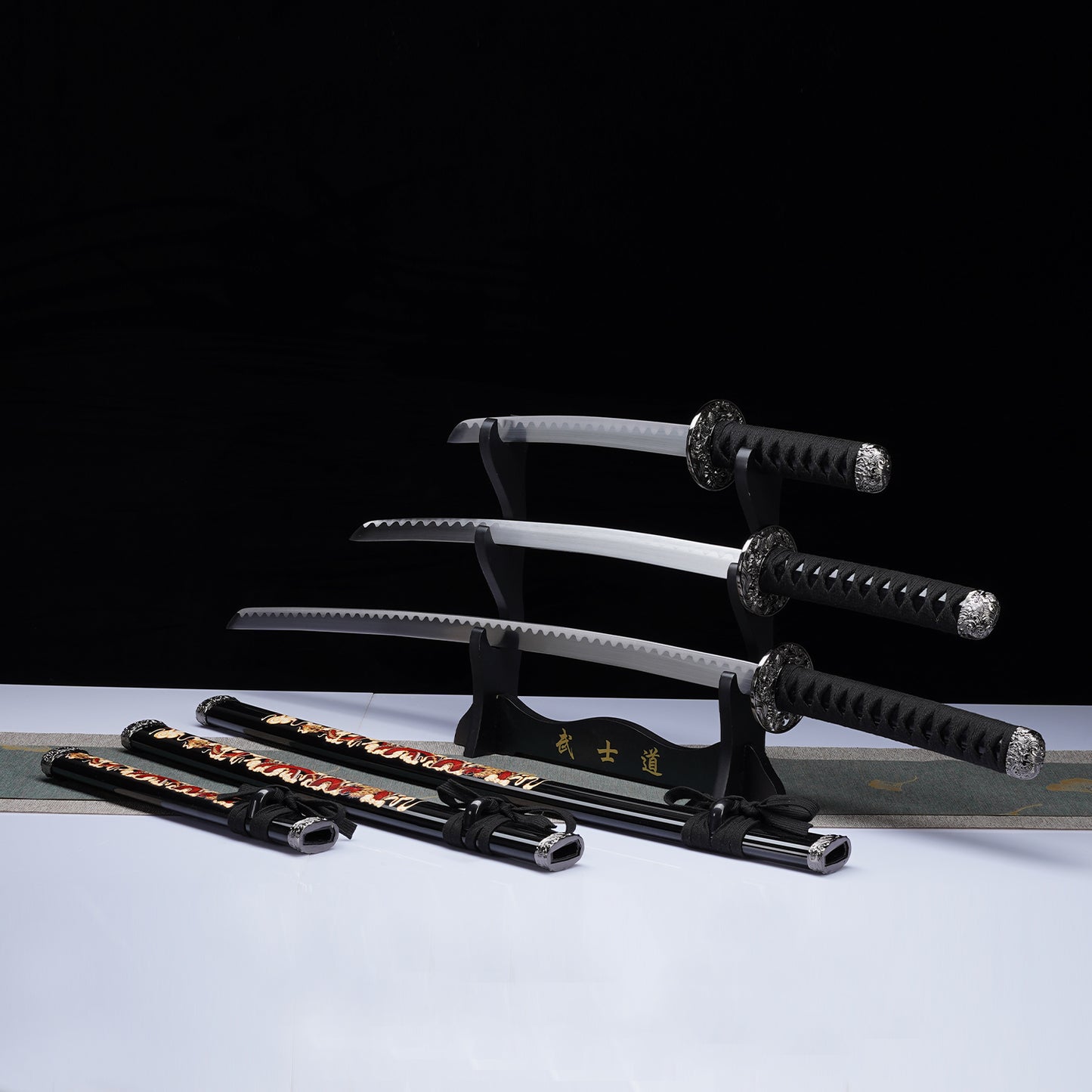 3 Pcs Samurai sword set with Stand