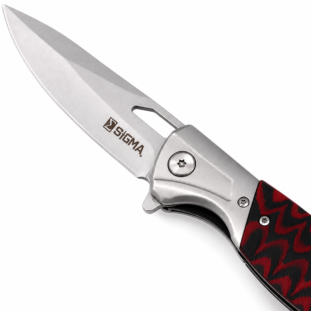 Sigma Ball-Bearing Flipper Knife - Micarta Black & Red Handle | KSB413GRMK