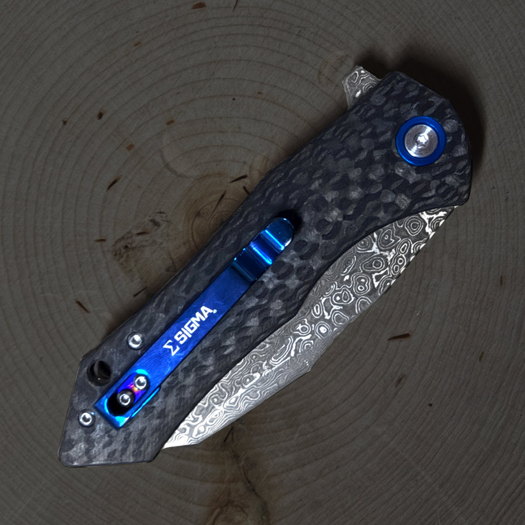 Damascus Ball Bearing Flipper Knife - Black Handle