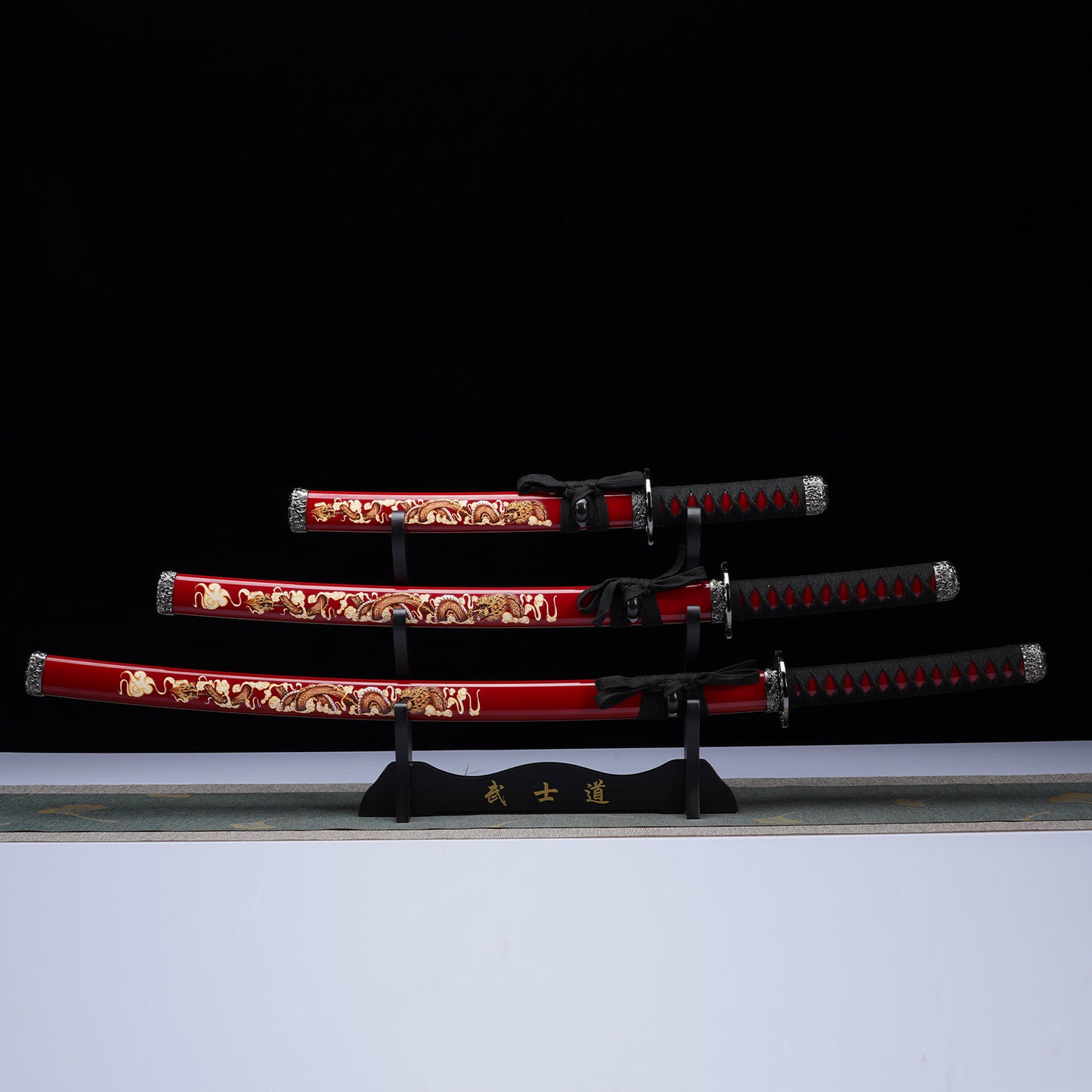 3Pcs Samurai sword Red set with Stand