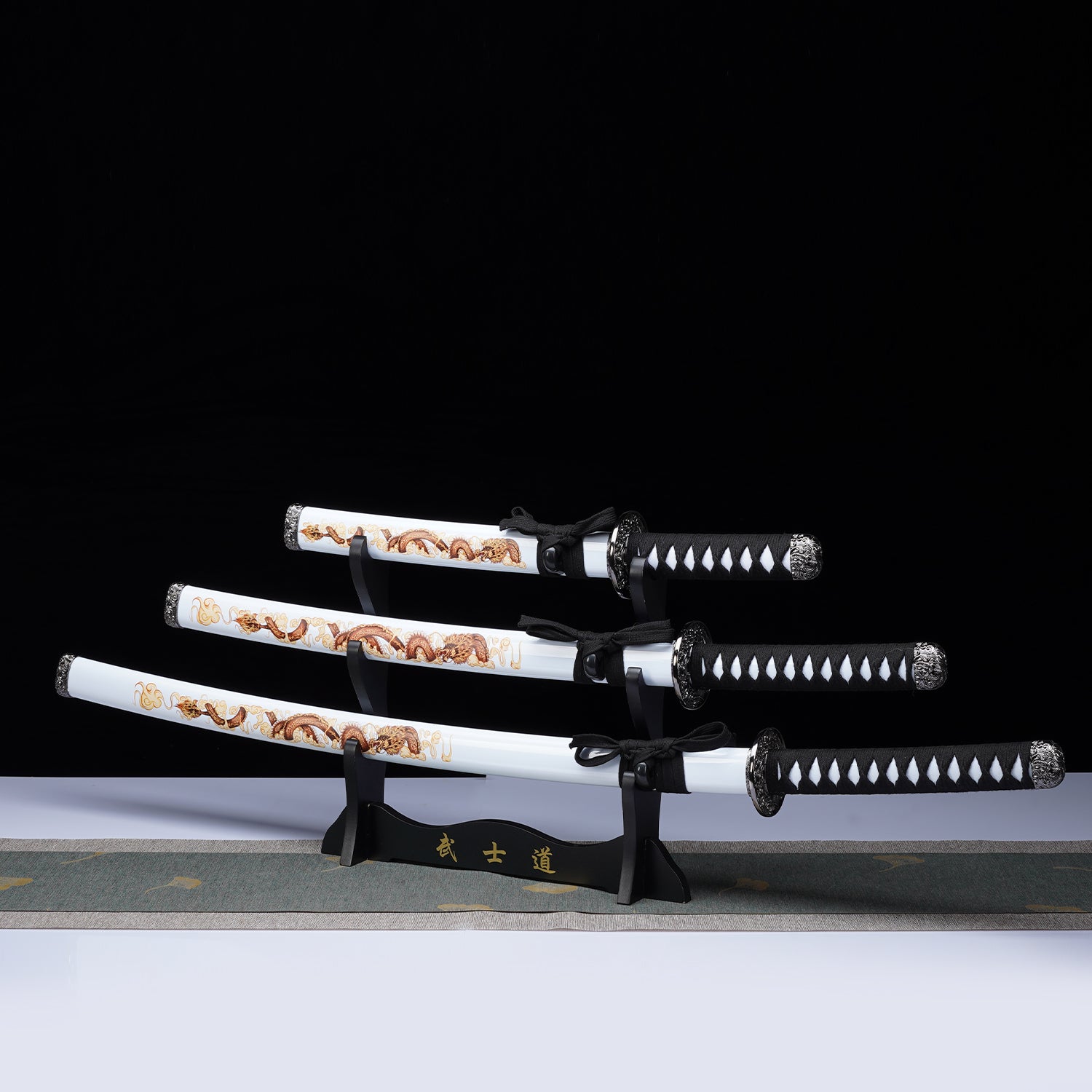 3Pcs White Samurai Sword Set with Stand