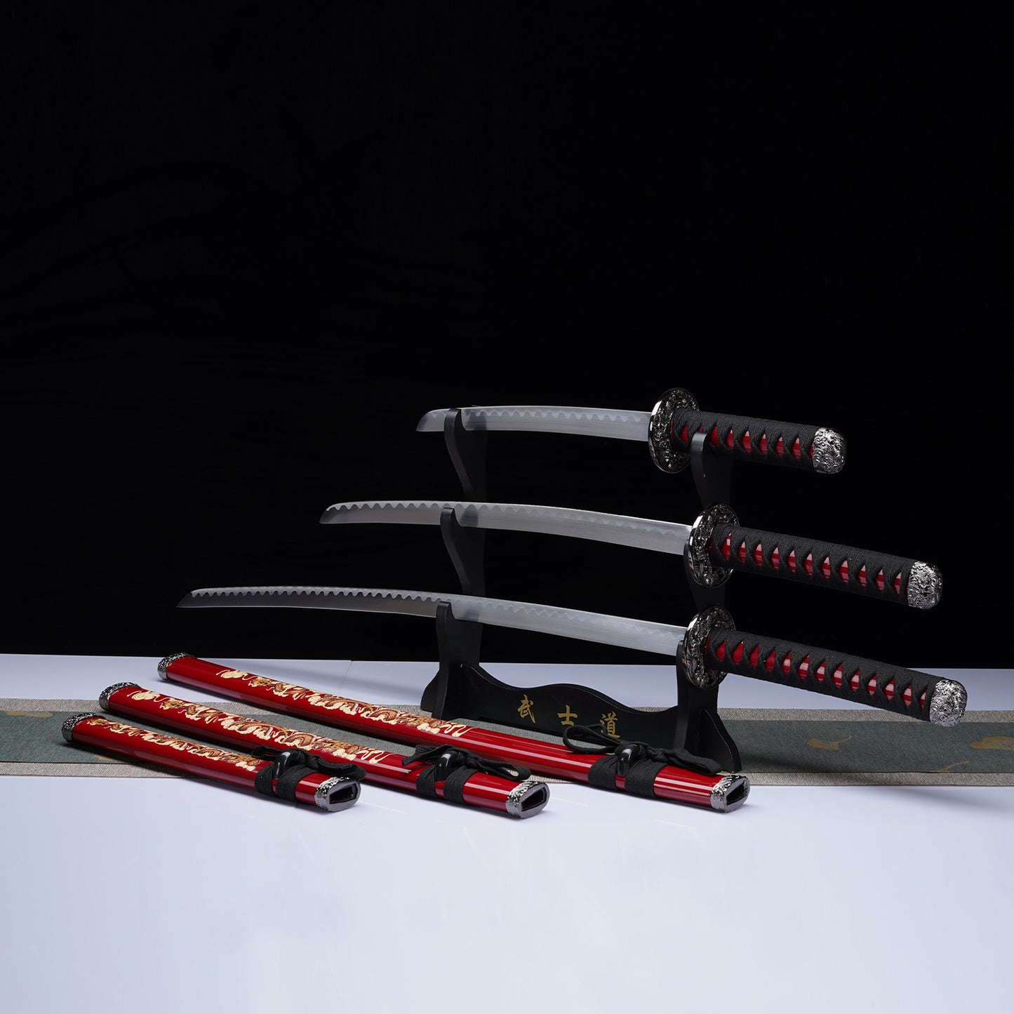 3Pcs Samurai sword Red set with Stand