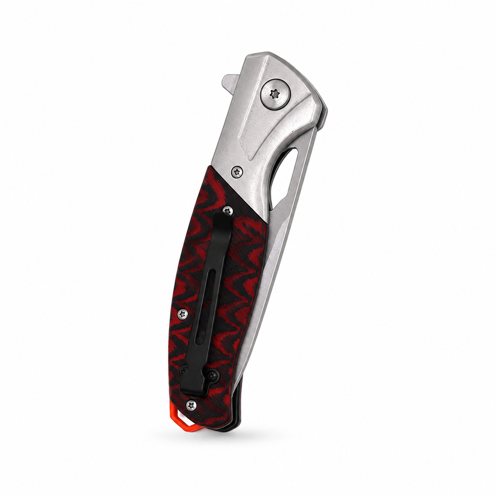 Sigma Ball-Bearing Flipper Knife - Micarta Black & Red Handle | KSB413GRMK