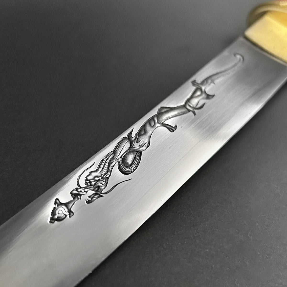 Asuka Tanto - 13.75" Hand forged tanto w/ burgundy wood scabbard.